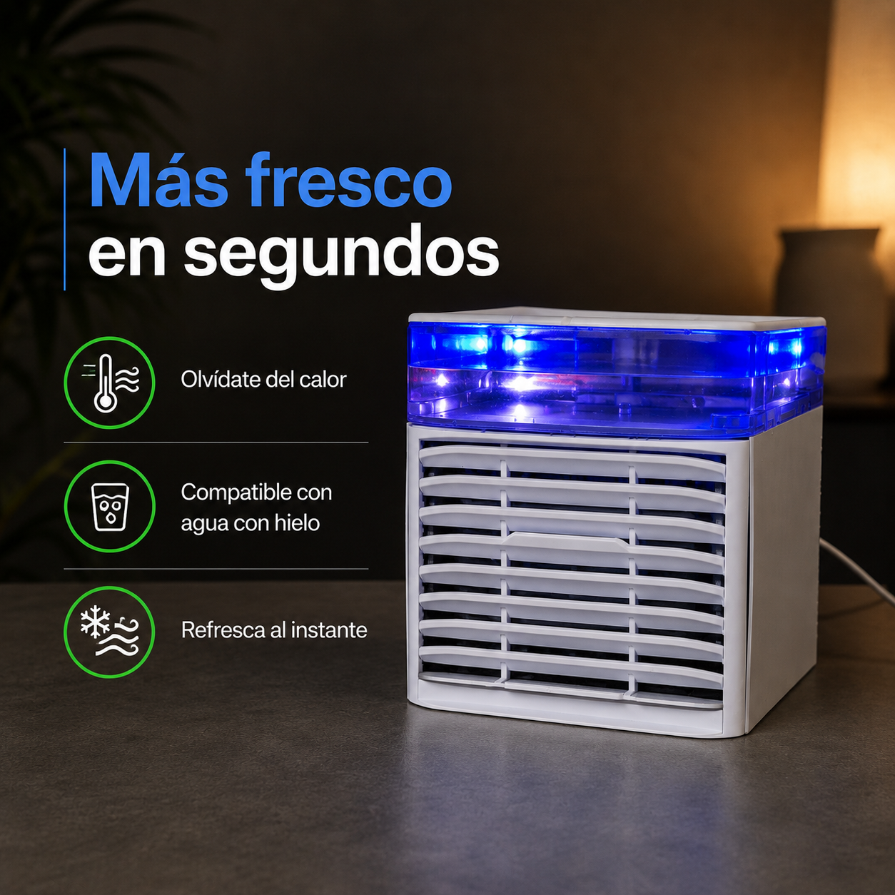 Mini climatizador 3 en 1 (Ventilador+Humidificador+Led)